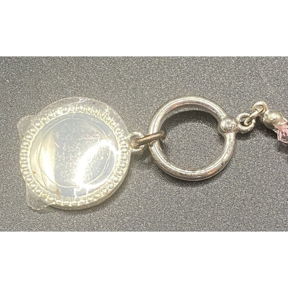 Toggle Bracelet NWT Pink Faceted Crystal Faux Coin Pearl 3/4" Charm Barbiecore - Picture 5 of 12